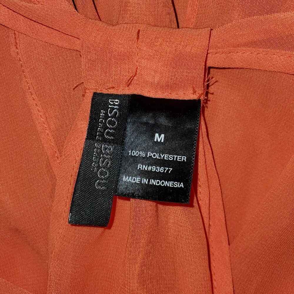 Sleeveless Ruffled V-Neck Sheer Blouse Coral Orange – M - Picture 7 of 7